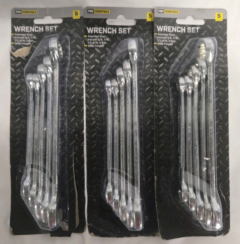 15 New | Pro Essentials Wrenches Sizes ⅜, 7/16, &frac12;, 9/16, ⅝ | Drop Forged Wrenches