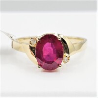10KT Yellow Gold Natural Enhanced Ruby (1.66ct) and Natural Diamond (0.02ct) Ring, Size 7.25, W/A $1450.00. Ruby is the birthstone for July.