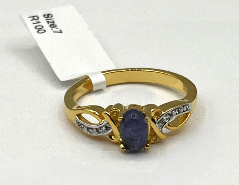 Gold Plated Sterling Silver Natural Tanzanite (0.55ct) and Natural White Sapphire (0.05ct) Ring, Size 7, W/A $540.00.