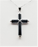 Sterling Silver Black Onyx (6ct) Cross Pendant with Sterling Silver Chain, W/A $545.00.