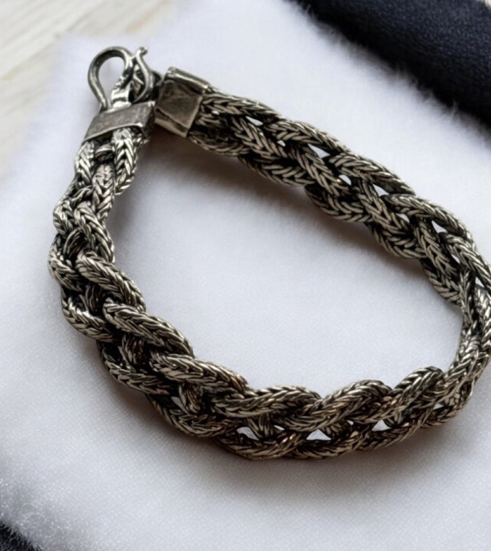 Excellent Wide 925 Sterling Silver Woven Bracelet 7.5 Inch Stamped