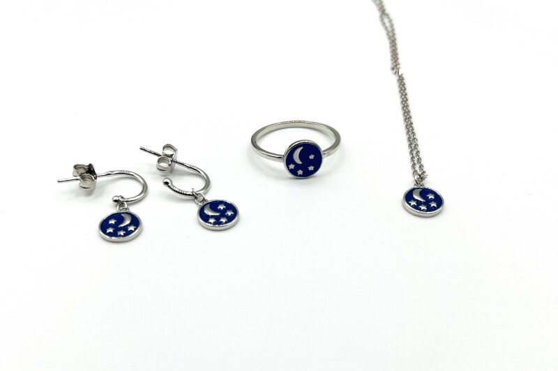 Sterling Silver Enamel set of Ring, Necklace and Earring, W/A $400.00.