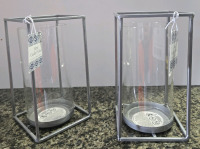 2 New | Metal Candle Holders W/ Glass Inserts | 4.5" x 8" Tall
