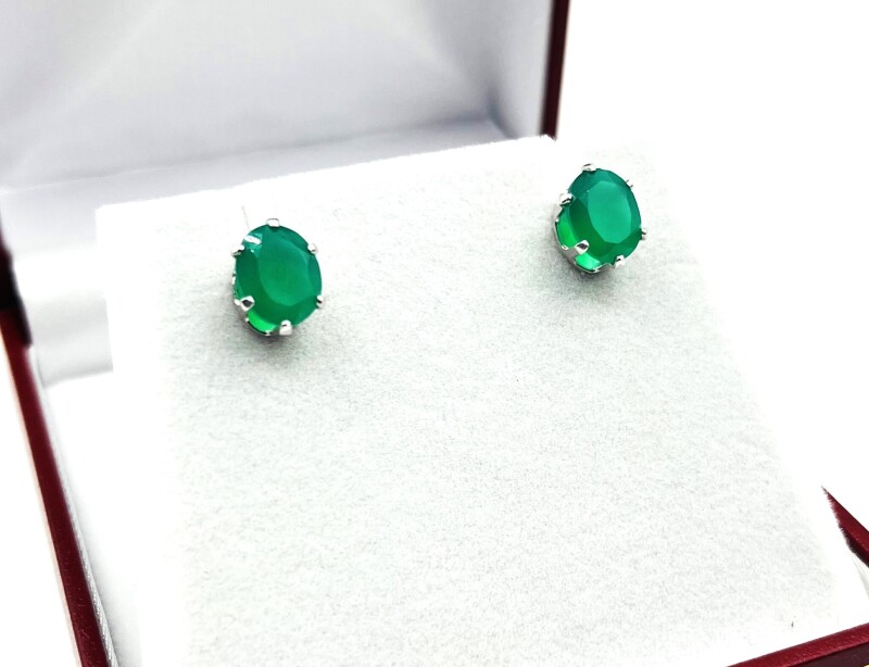 Sterling Silver Natural Green Onyx (3.50ct) Earring, W/A $500.00.
