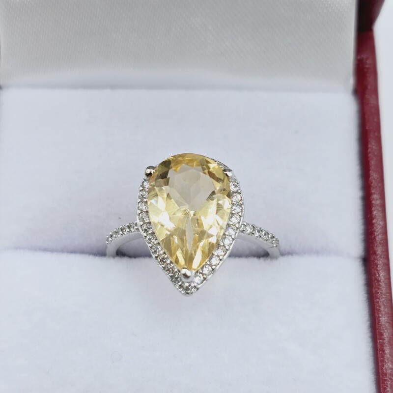 Sterling Silver Natural Citrine Quartz (4ct) and CZ (0.20ct) Ring, Size 7, W/A $940.00. Citrine is the birthstone for November.
