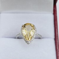 Sterling Silver Natural Citrine Quartz (4ct) and CZ (0.20ct) Ring, Size 7, W/A $940.00. Citrine is the birthstone for November.