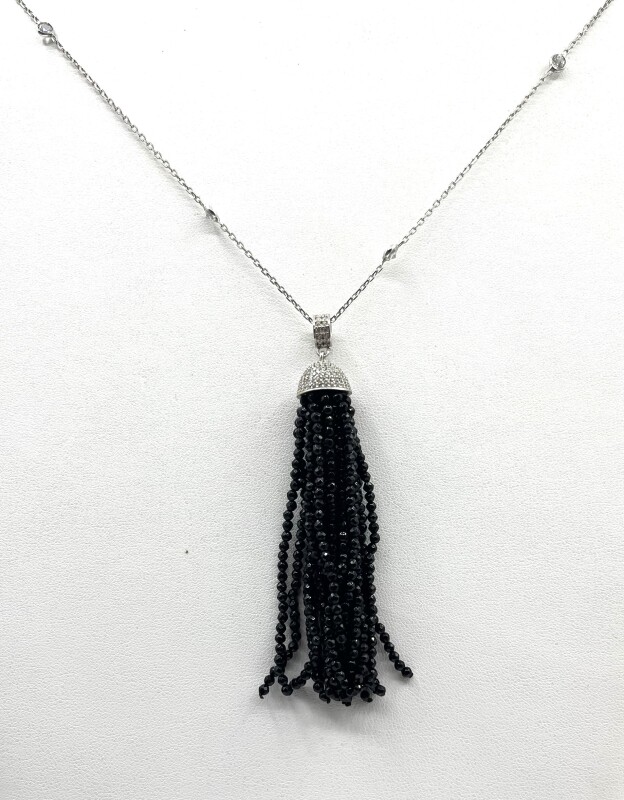 Sterling Silver CZ (0.60ct) and Black CZ (2ct) Pendant With Sterling Silver Chain, W/A $1060.00