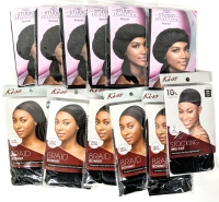 6 New O/S Studio Selection Bonnets, 5 New Kiss Silky Satin Braid Bonnet & 2-Pack Stocking Wig Caps