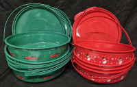 9 New Holiday Style Carriers with Handles 11" Diameter & 3" Deep