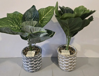 2 New | Artistry Designs Faux Plants W/ Ceramic Pots 16" Tall