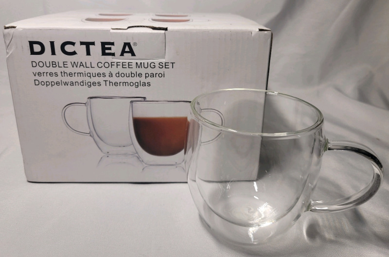 DICTEA Double Walled Coffee Mug Set , Set of 4 - New