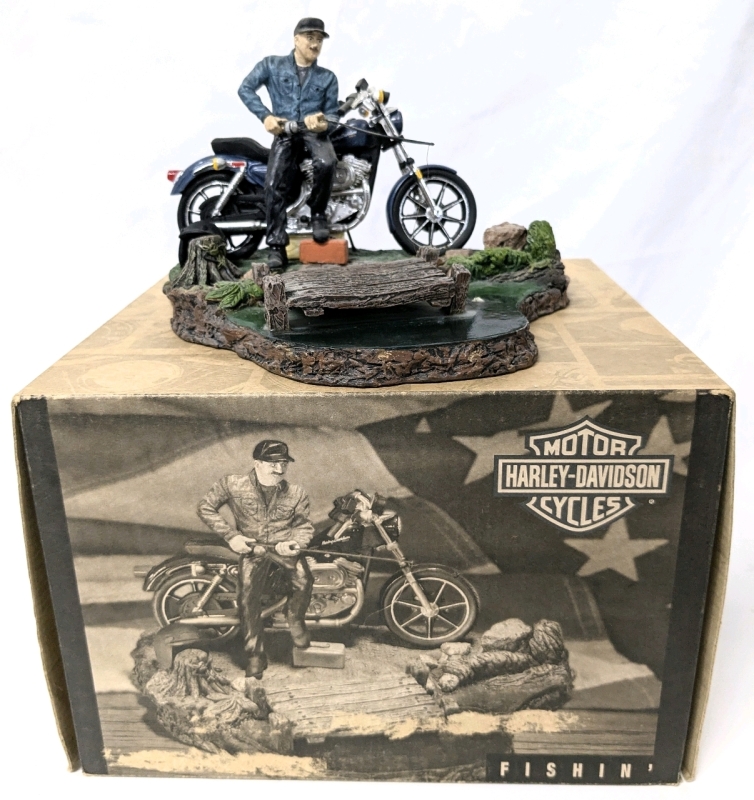 RARE! 1998 HARLEY DAVIDSON x ERTL Collectable America Collection "Gone Fishin'" 65AO Figure Diorama with Original Box - 4.75" Tall
