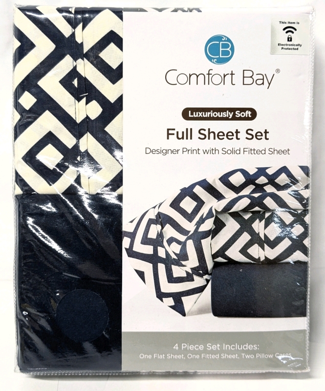 New FULL Size COMFORT BAY Luxuriously Soft Sheet Set : Flat Sheet, Fitted Sheet + 2 Pillowcases