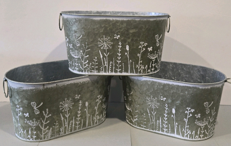 3 New | Metal Planter Boxes Spring Themed | 10" x 6.5" x 5.5"