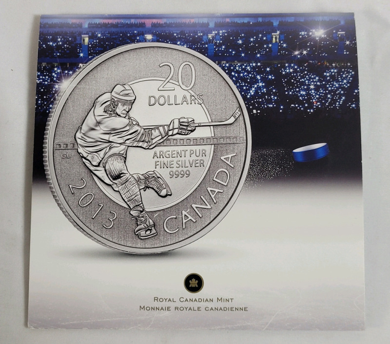 2013 Canadian Fine Silver Hockey $20 Twenty Dollar Fine Silver Coin