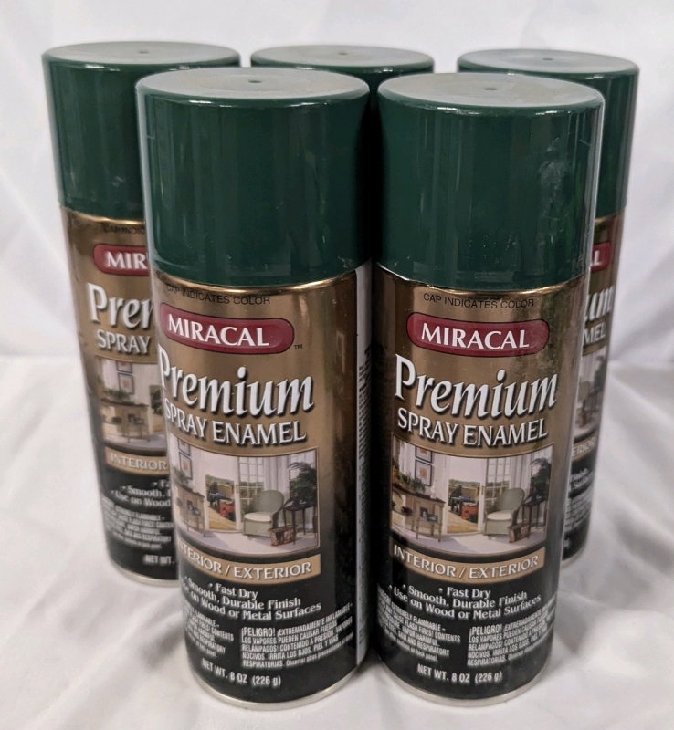 5 New Miracal Premium Spray Enamel. 266g per lot. Cap Indicates Colour.