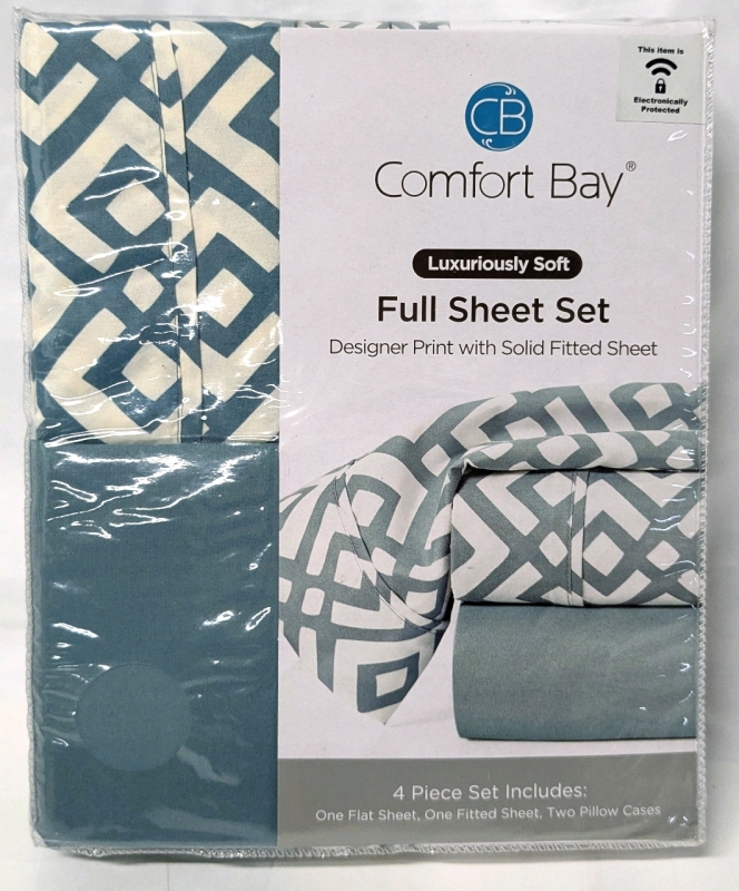 New FULL Size COMFORT BAY Luxuriously Soft Sheet Set : Flat Sheet, Fitted Sheet + 2 Pillowcases