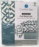 New FULL Size COMFORT BAY Luxuriously Soft Sheet Set : Flat Sheet, Fitted Sheet + 2 Pillowcases
