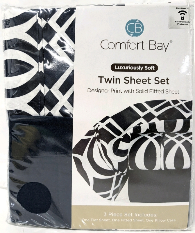 New Twin Size COMFORT BAY Luxuriously Soft Sheet Set : Flat Sheet, Fitted Sheet + 1 Pillowcase