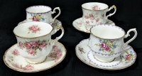 4 PARAGON + ROYAL ALBERT Tea Cups & Saucers including Petit Point, Victoriana Rose, Elizabeth Rose