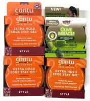 3 New CANTU Shea Butter Extra Hold Edge Stray Gels 64g ea + Olive Miracle Super Hold & Smooth Edges Gel 64g