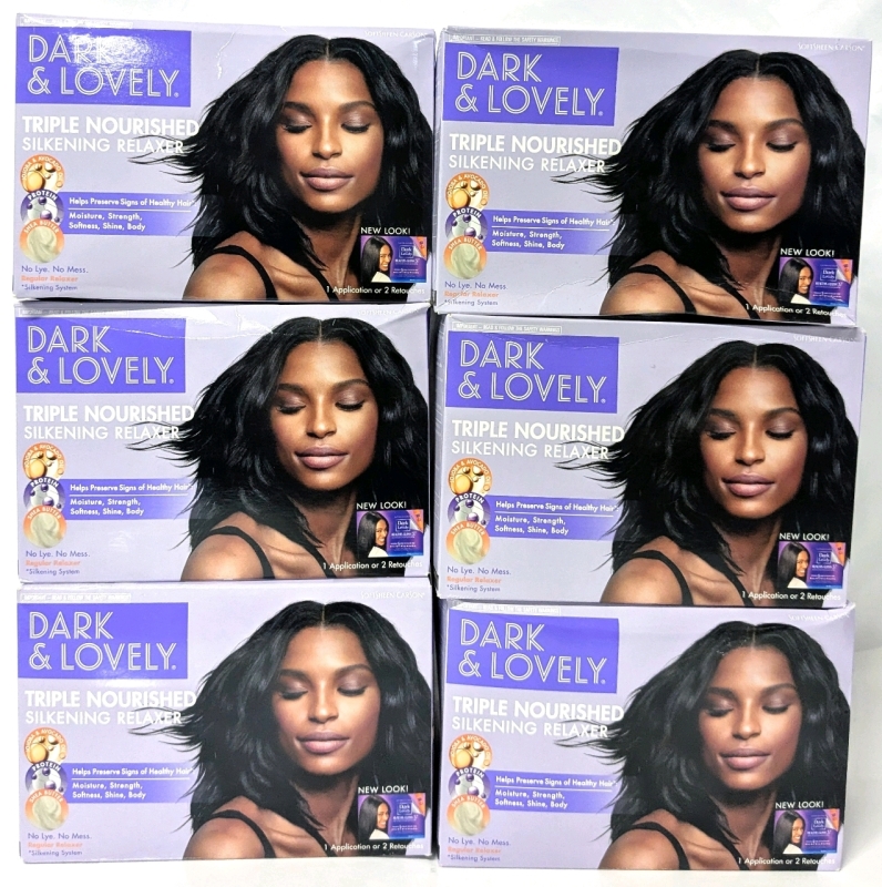 6 New DARK & LOVELY Triple Nourished Silkening No-Lye Hair Relax Systems