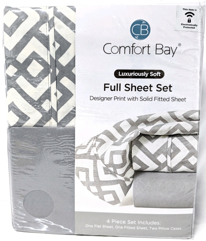 New FULL Size COMFORT BAY Luxuriously Soft Sheet Set : Flat Sheet, Fitted Sheet + 2 Pillowcases