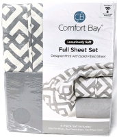 New FULL Size COMFORT BAY Luxuriously Soft Sheet Set : Flat Sheet, Fitted Sheet + 2 Pillowcases