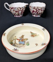 Vintage Royal Winton : Bunny's Playtime Bowl & Nelson Ware Creamer + Sugar Dish | Bunny Bowl 6.75" Diameter x 1.6" Tall