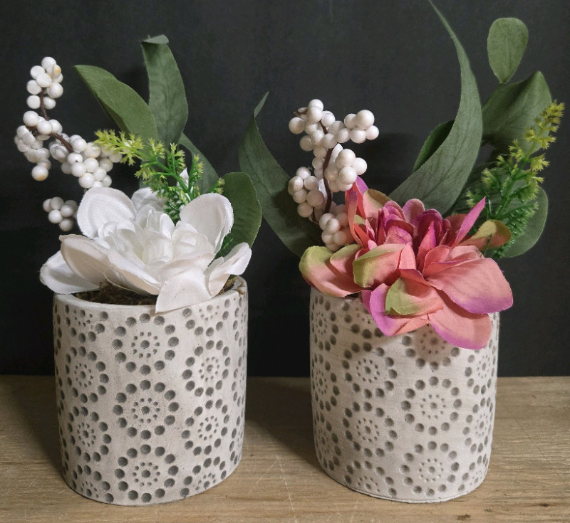 2 New | Faux Potted Plants W/ Ceramic Vases 9" Tall