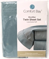 New TWIN Size Comfort Bay Luxuriously Soft Sheet Set : Flat Sheet, Fitted Sheet + 1 Pillowcase