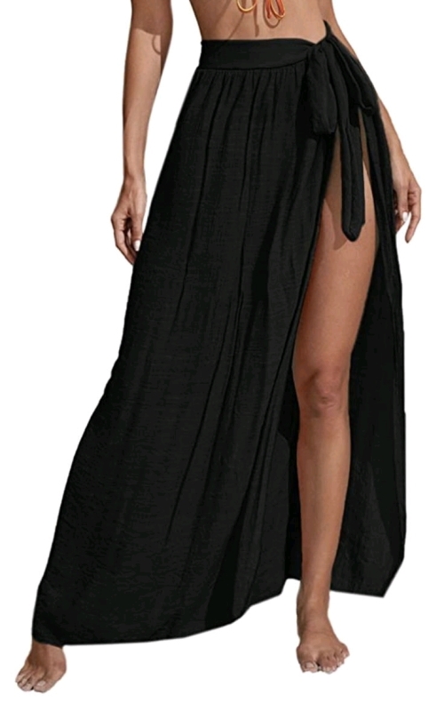 New sz Small Women's Beach Sarong Swimsuit Cover Up Tie Waist Split Wrap Maxi Skirt Sheer