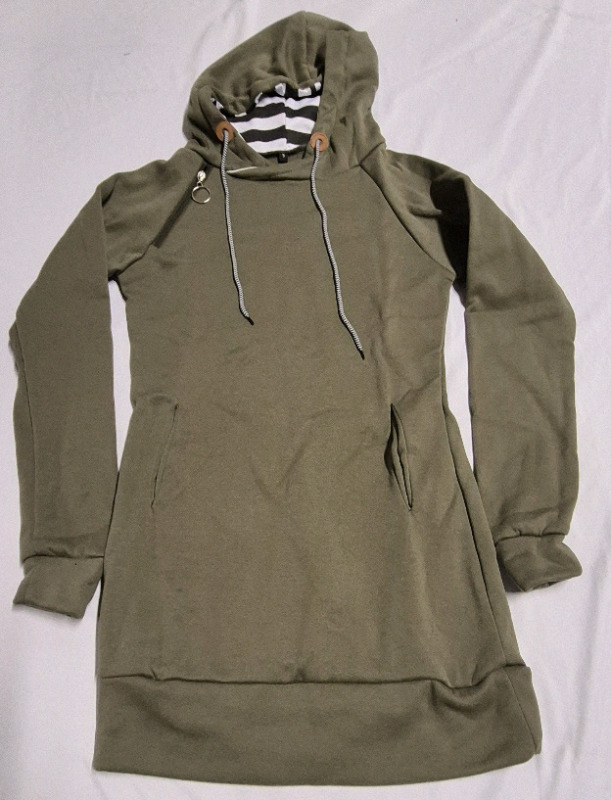 New sz Small Women's Hoodie Khaki Long Sweatshirt with Pockets