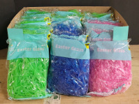 New - 23 Bags Easter Basket Arts & Crafts Easter Grass . Green , Blue & Pink