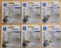 New - Six (6) GE 40watt Appliance Light Bulbs , A15 Bulb Type