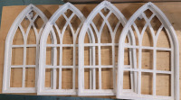 New - 4 (four) 13 3/4"&times;23 1/4" White Distressed Wooden Arch Wall Decor
