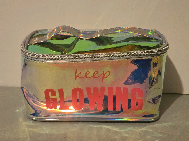 New | " Keep Glowing " Iridescent Makeup Bag | 7.5" x 4" x 4"