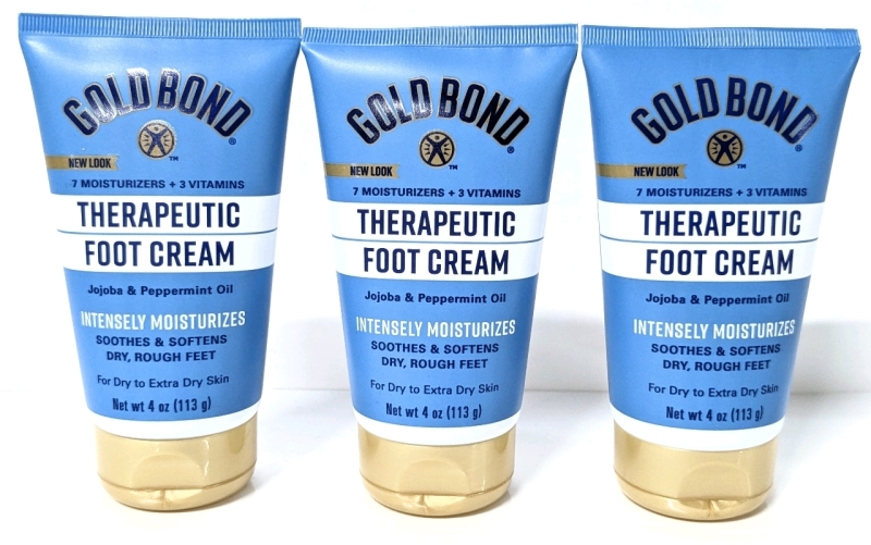 3 New GOLD BOND Therapeutic Foot Cream for Dry to Extra Dry Feet / Jojoba & Peppermint Oil - 113g ea