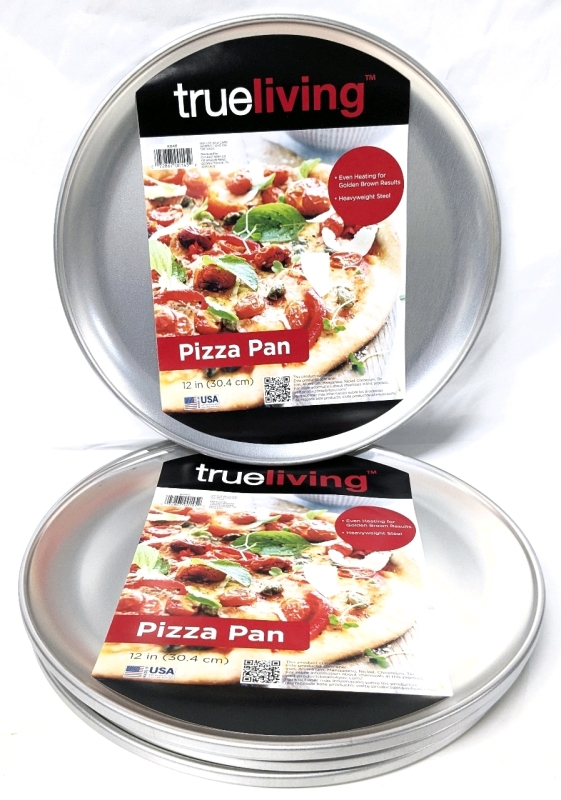 6 New TrueLiving 12" Diameter Heavyweight Steel Pizza Pans