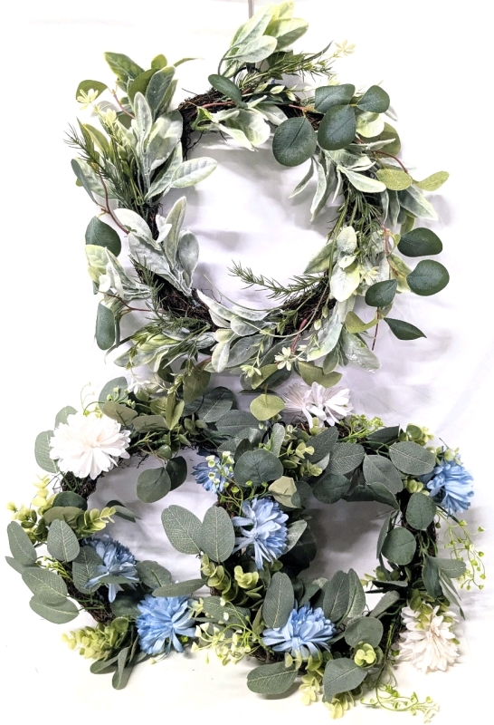 3 New Lovely Grape Vine & Faux Flower Wreaths | 12" Diameter ea