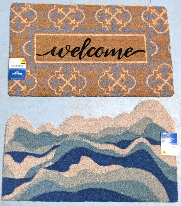 2 New Coir Doormats with Vinyl Backing : Welcome & Waves - 18" x 30" ea