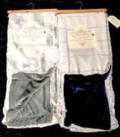 2 New Asheville Acres Faux Fur Reverse to Plush Throw Blankets on Wood Hangers - 50" x 60" ea