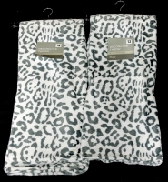 2 New Snow Leopard Print Decorative Throw Blankets on Wooden Hangers - 50" x 60" ea