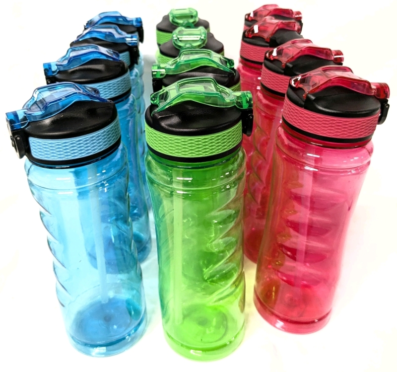 12 New Colourful FlipTop 835ml Water Bottles with Built-In Straws