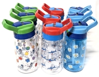 9 New Kids' 503ml Flip Top Water Bottles in 3 Designs: Astronauts & Aliens, Sharks with Floaties & Daisies