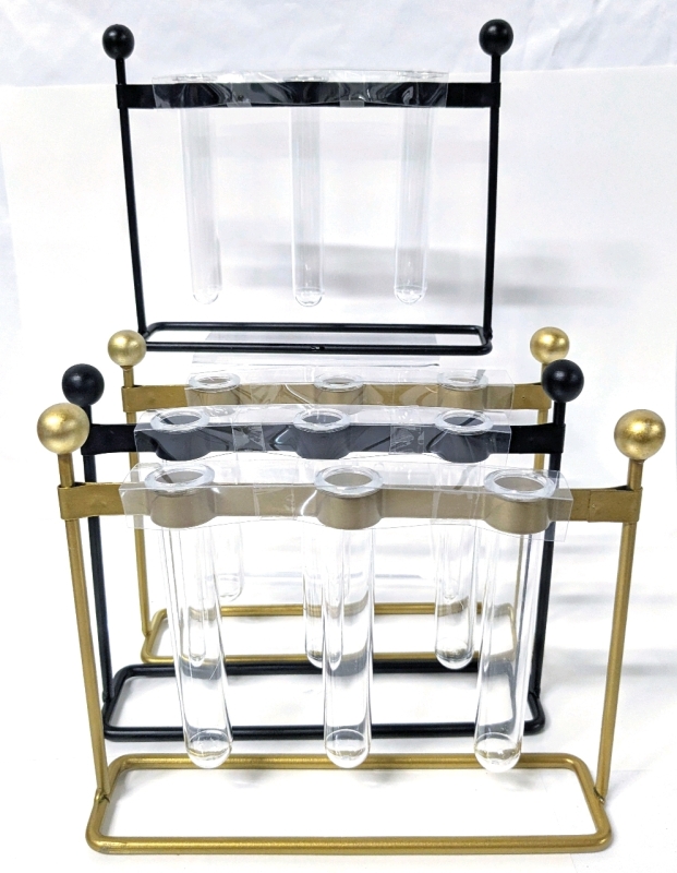 4 New Metal & Plastic Test Tube-Style Bud Vases (Also Great for Propagating Plants!) 8" x 2" x 6.5"