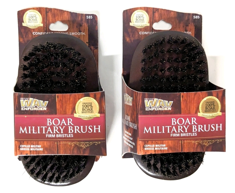 2 New WAV ENFORCER Boar Military Brushes with Firm Bristles 4.75" Long ea
