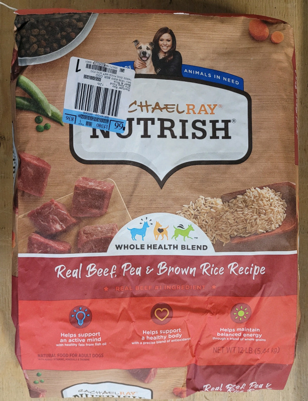 New - 12lb Bag Rachael Ray Nutrish Whole Health Blend Dog Food . Beef , Pea & Brown Rice Recipe . Best Before MAR 9 / 2026