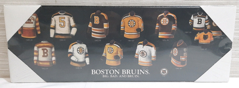 New Boston Bruins Wooden Jerseys Over The Years Plaque, From 1929-1990, 15&frac12;"x5&frac12;"
