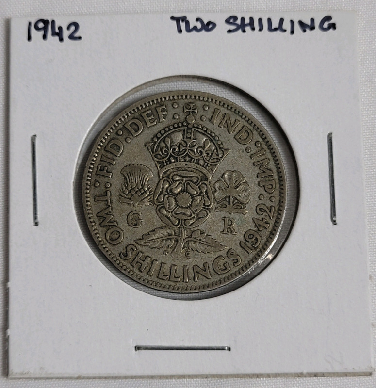 1942 Great Britain Silver Two Shilling Coin